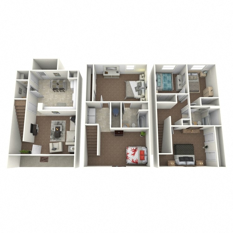 Floor plan for 5 beds, 3 baths, 1995 sqft